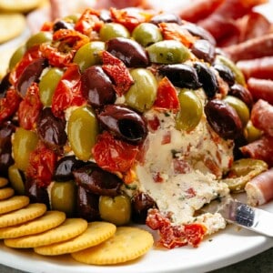 Antipasto-Cheeseball on a plate
