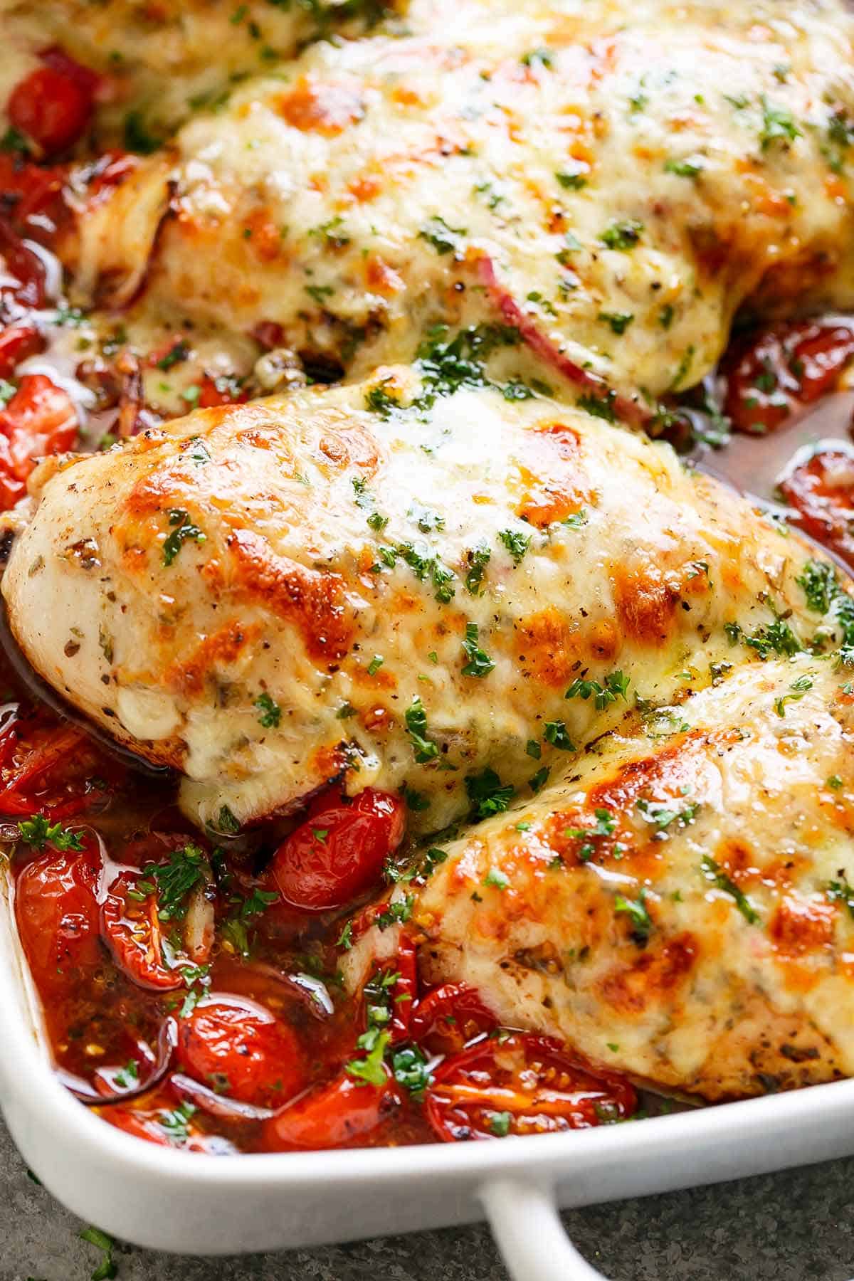 Finished baked mozzarella chicken