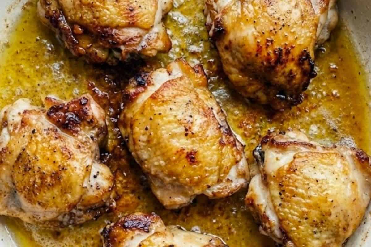 Heat oil in your skillet and sear the chicken on both sides for a few minutes until golden