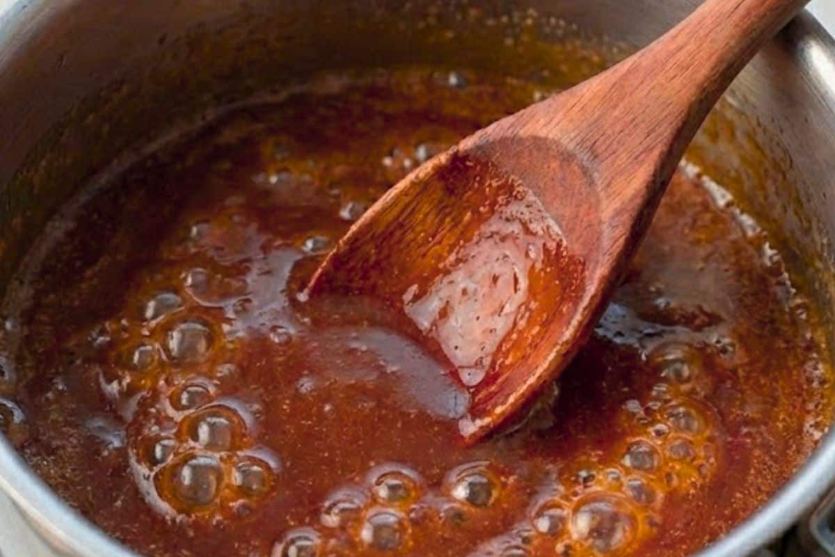 Melt the butter in a small saucepan, add the brown sugar