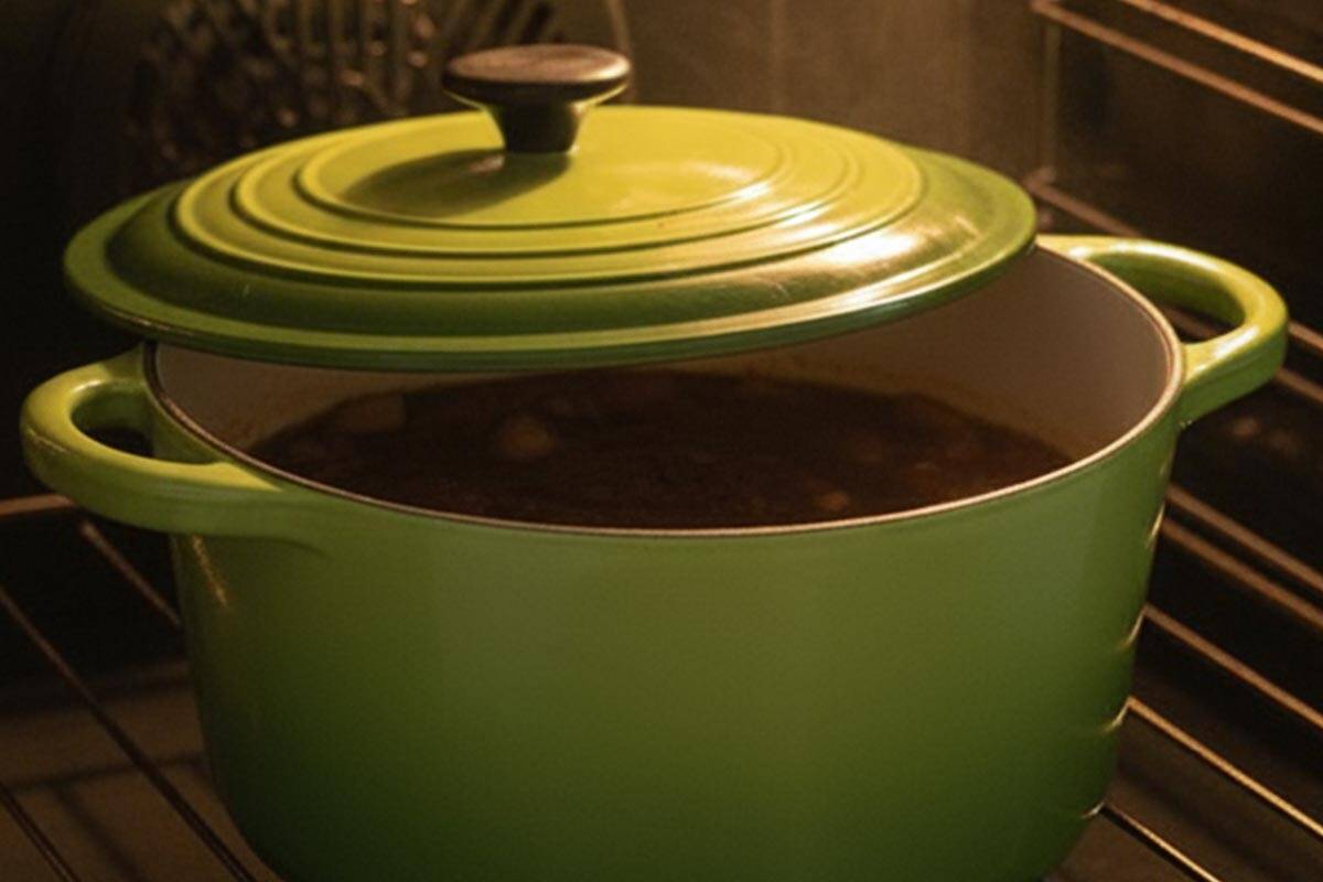 Partially covered the pot in the oven.