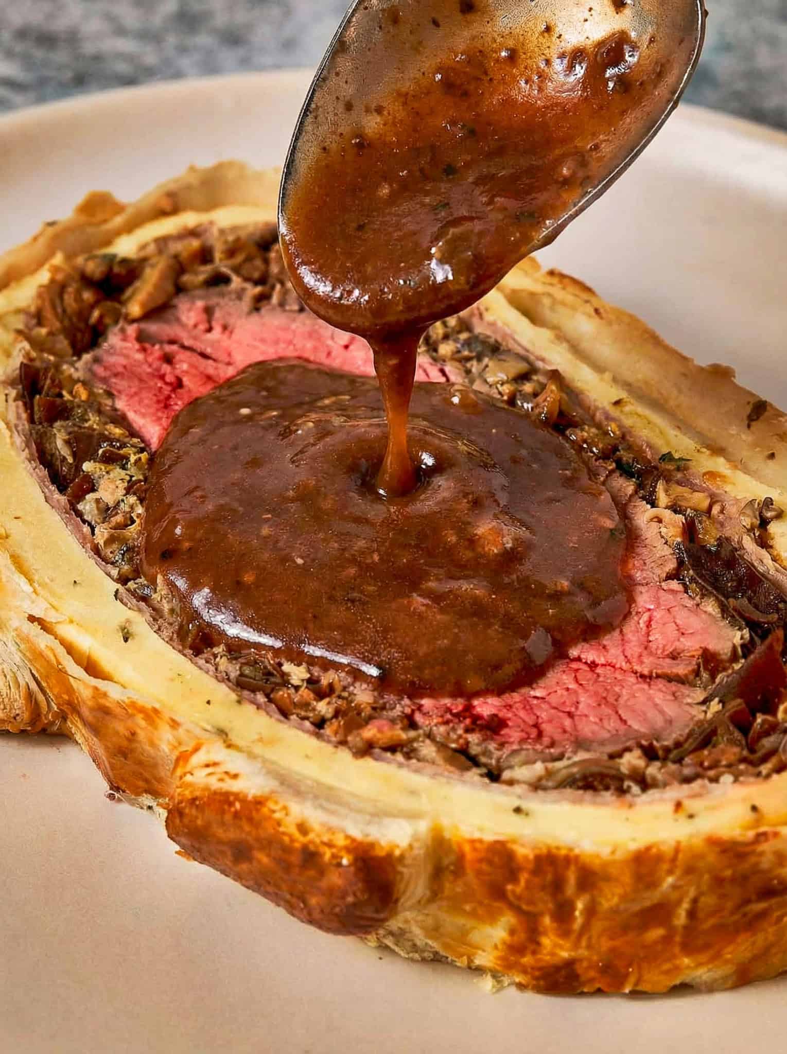 Beef Wellington and Truffle and Red Wine Sauce