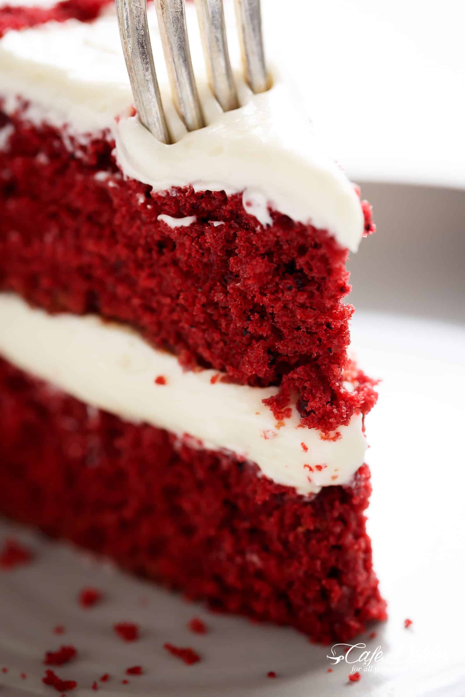 Side view of a slice of Red Velvet Cake