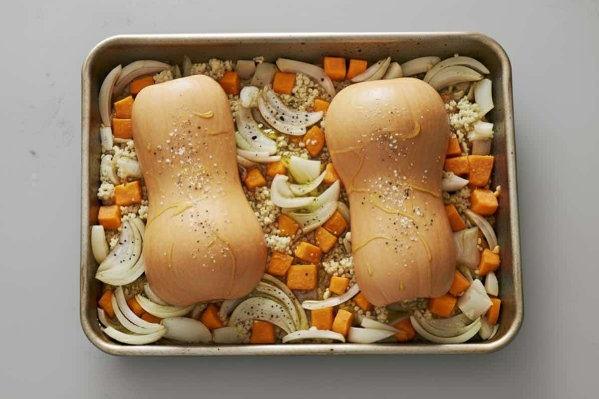 Drizzled with olive oil and seasoned the vegetables with salt and cracked pepper.