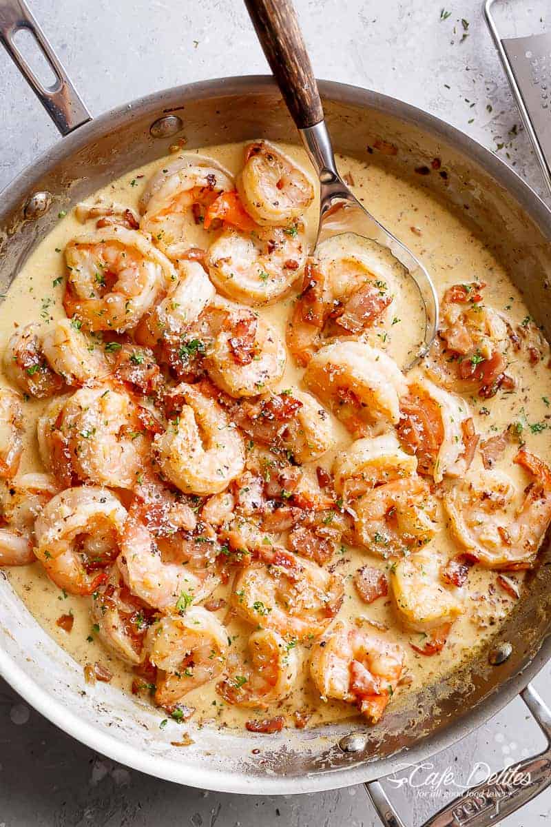 Shrimp Alfredo, plus Bacon