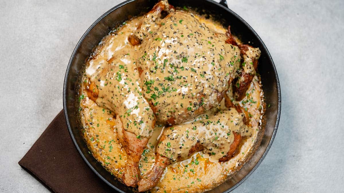 Creamy chicken in a round pan