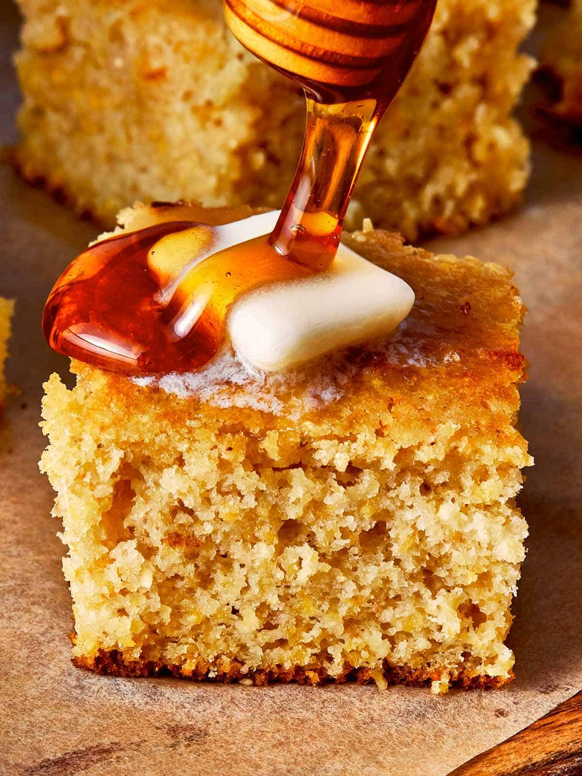 easy cornbread with honey and butter