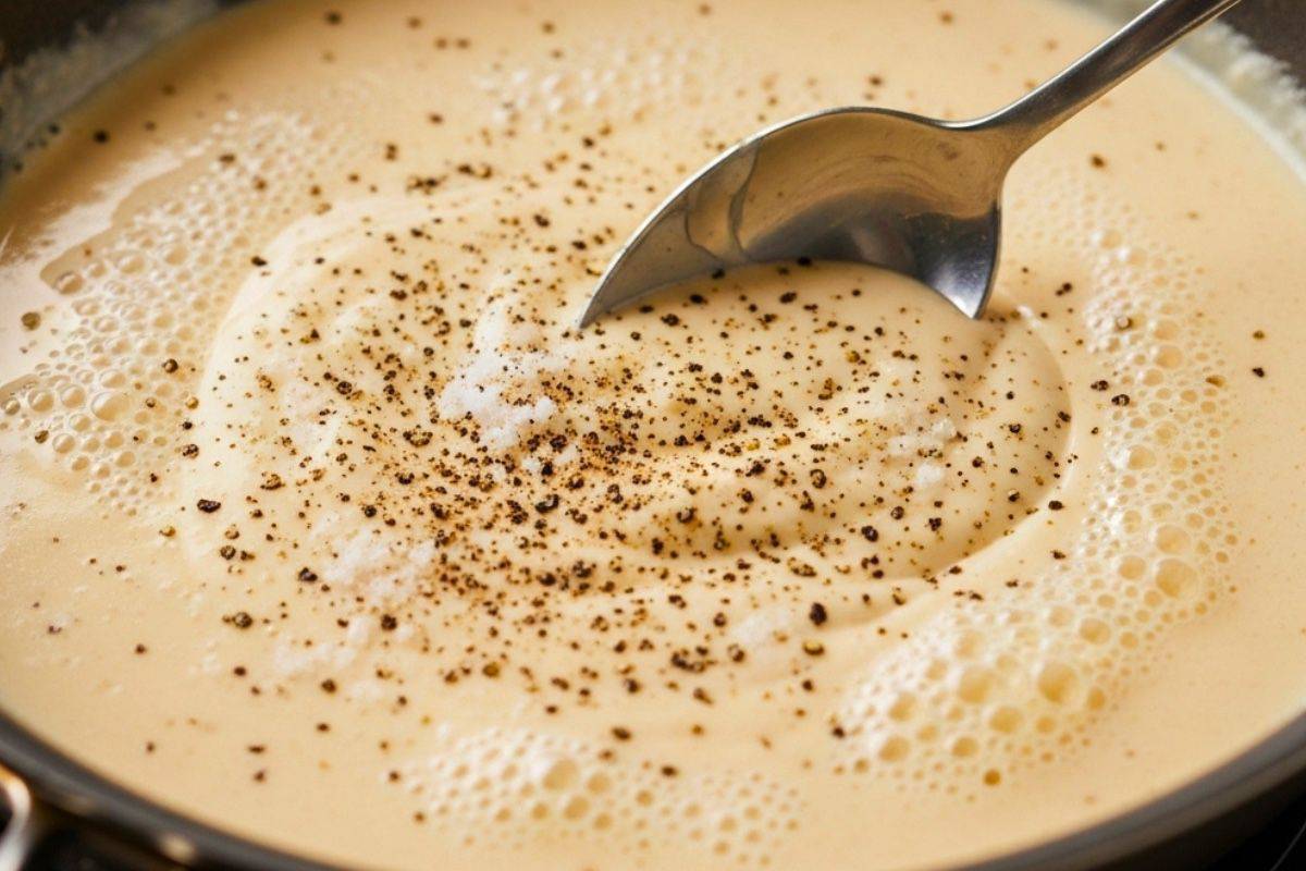 Stir in the cream and season with salt and pepper.