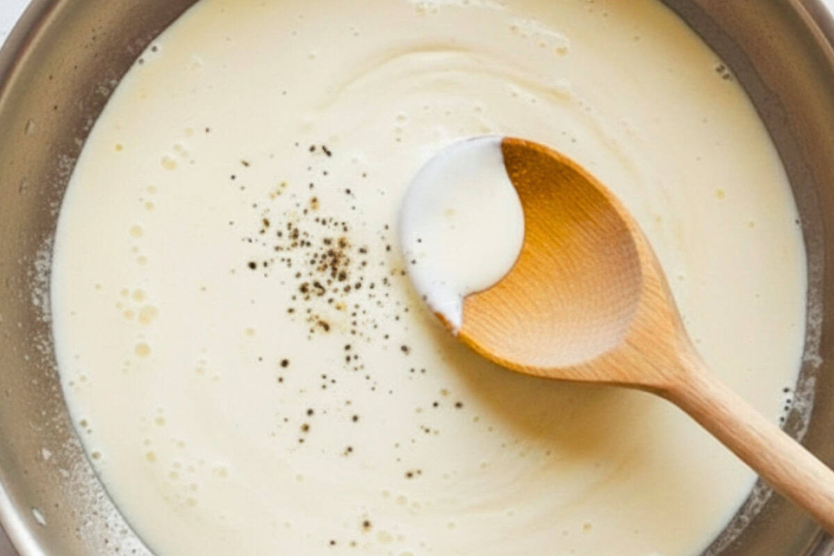 Stir in the cream, and bring to a simmer. Season with salt and pepper.