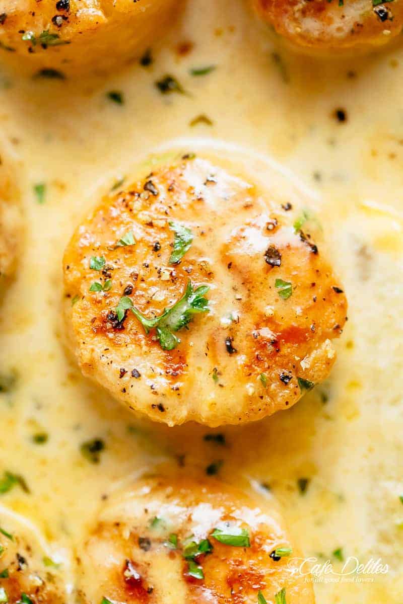 Top view image of Creamy Garlic Scallops