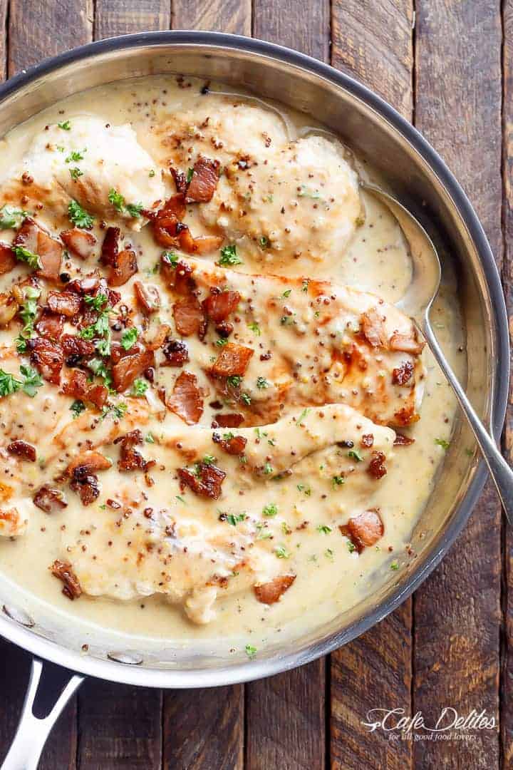 Creamy Honey Mustard Chicken and Crispy Bacon