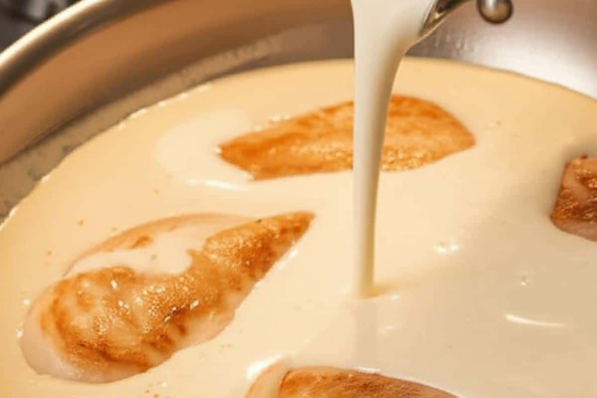 Cream and milk poured in.