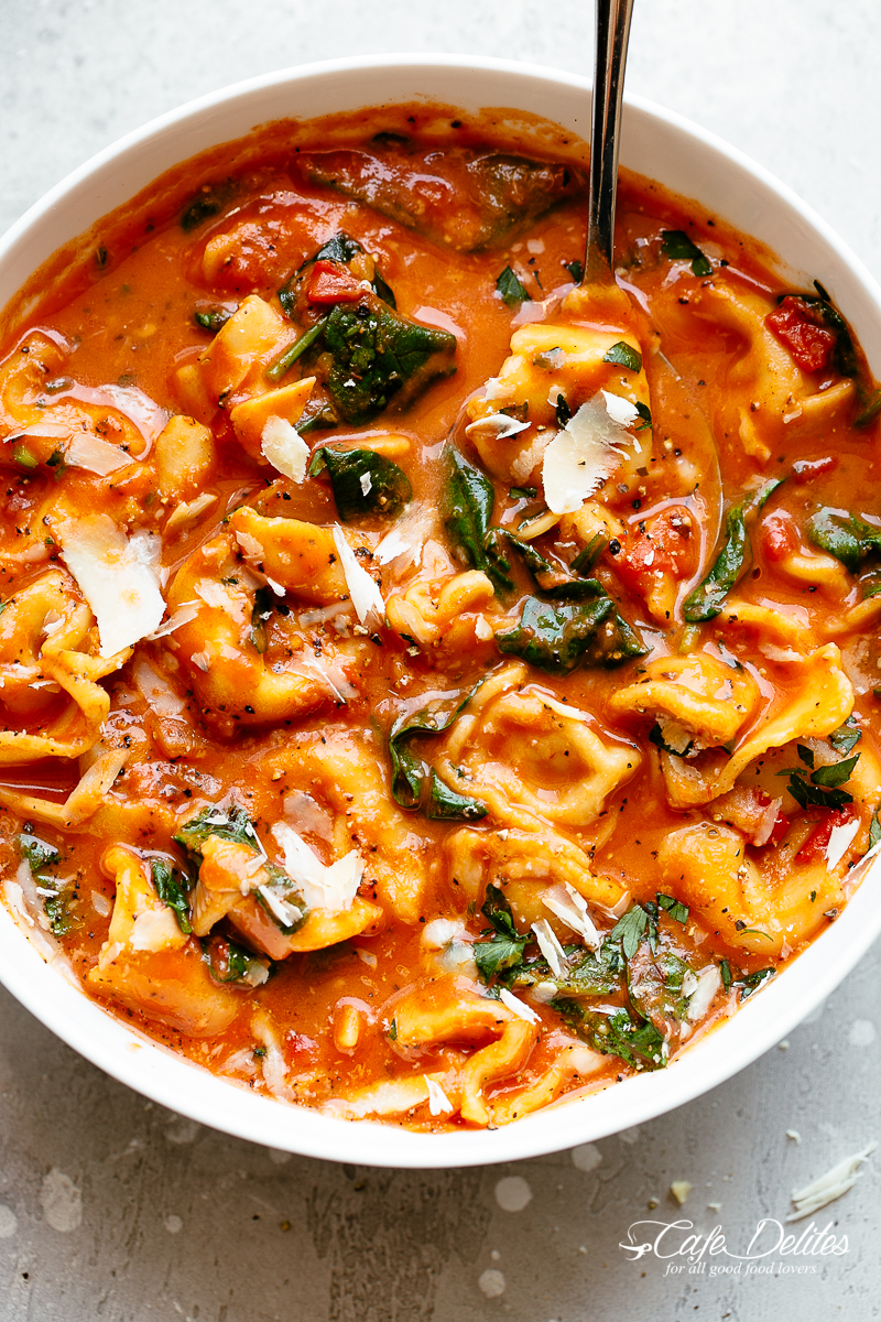 Creamy Tomato Tortellini Soup and Spinach
