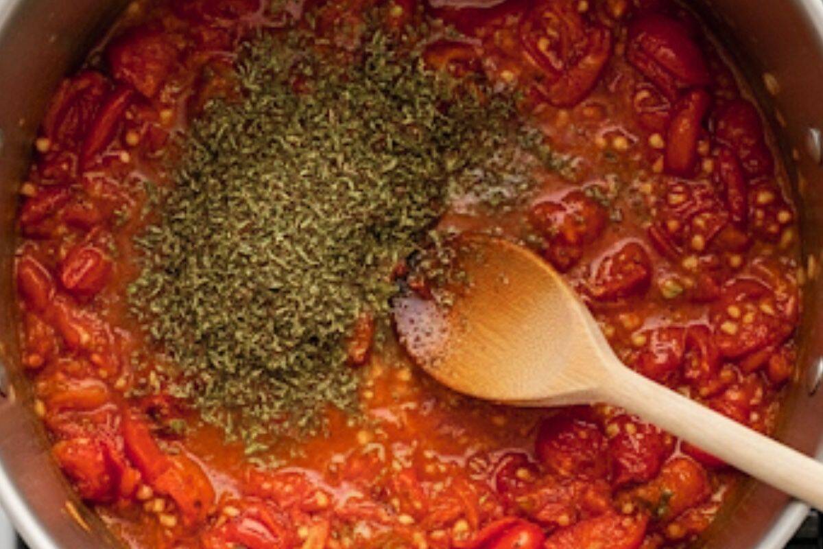 Mix in the diced tomatoes, italian herbs, and optional chili flakes.