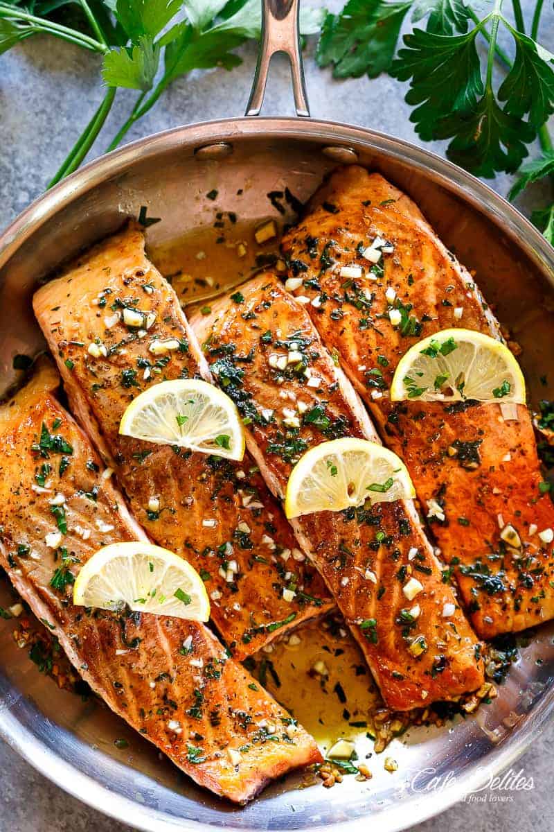 Pan Seared Salmon and Lemon Garlic Butter Sauce