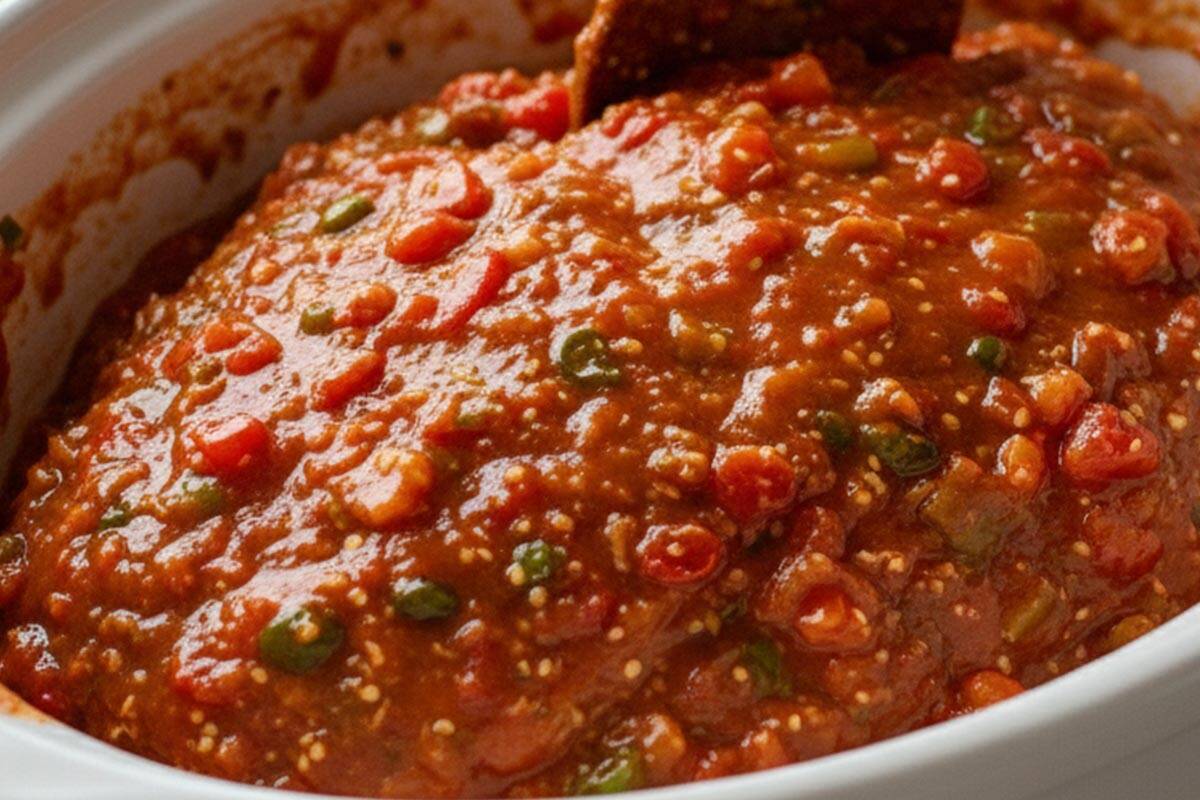 Poured in the crushed tomatoes.