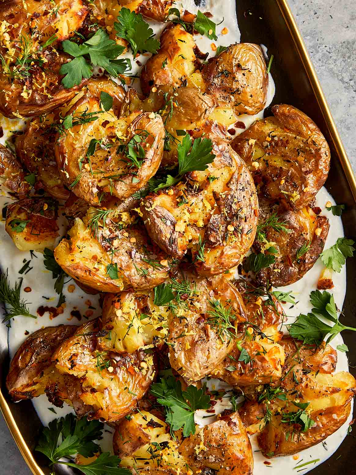 Crispy Smashed Potatoes (with Whipped Feta).