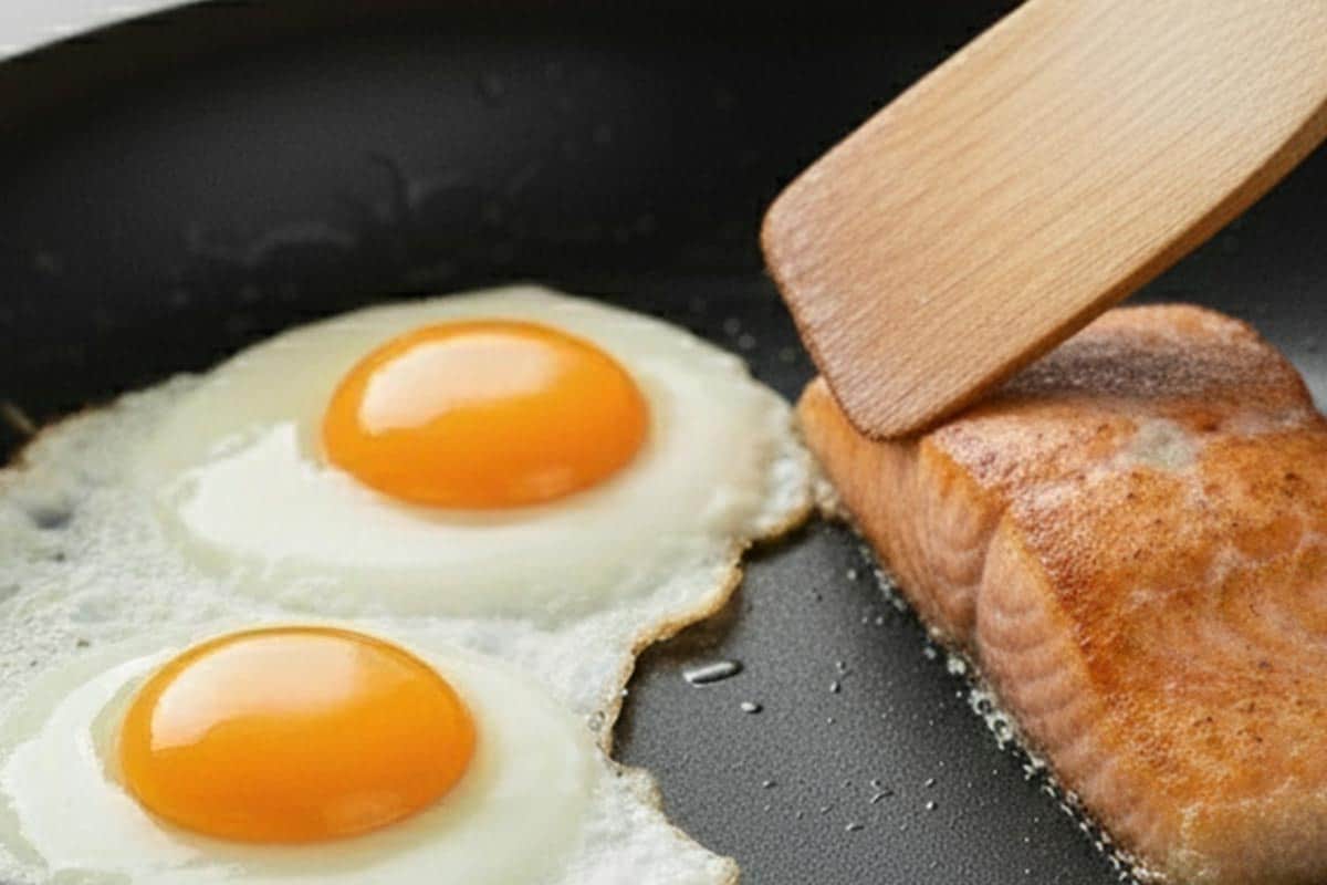 Letting the salmon sizzle.