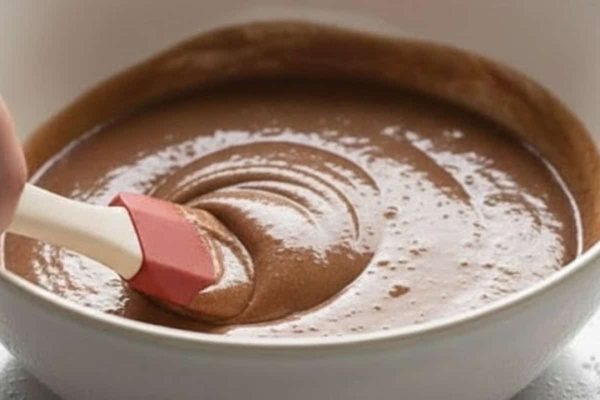 Pour in the melted butter, vanilla, and milk, then whisk gently