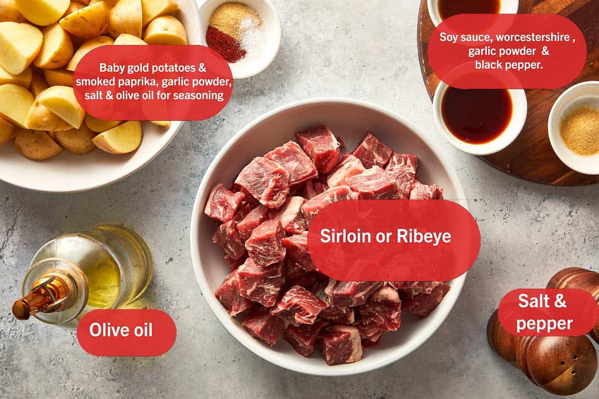 top overview of steak bites and potatoes bites