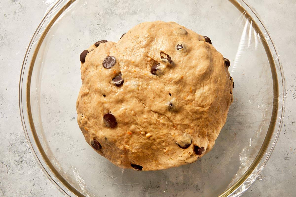 dough rising in bowl until doubled in size