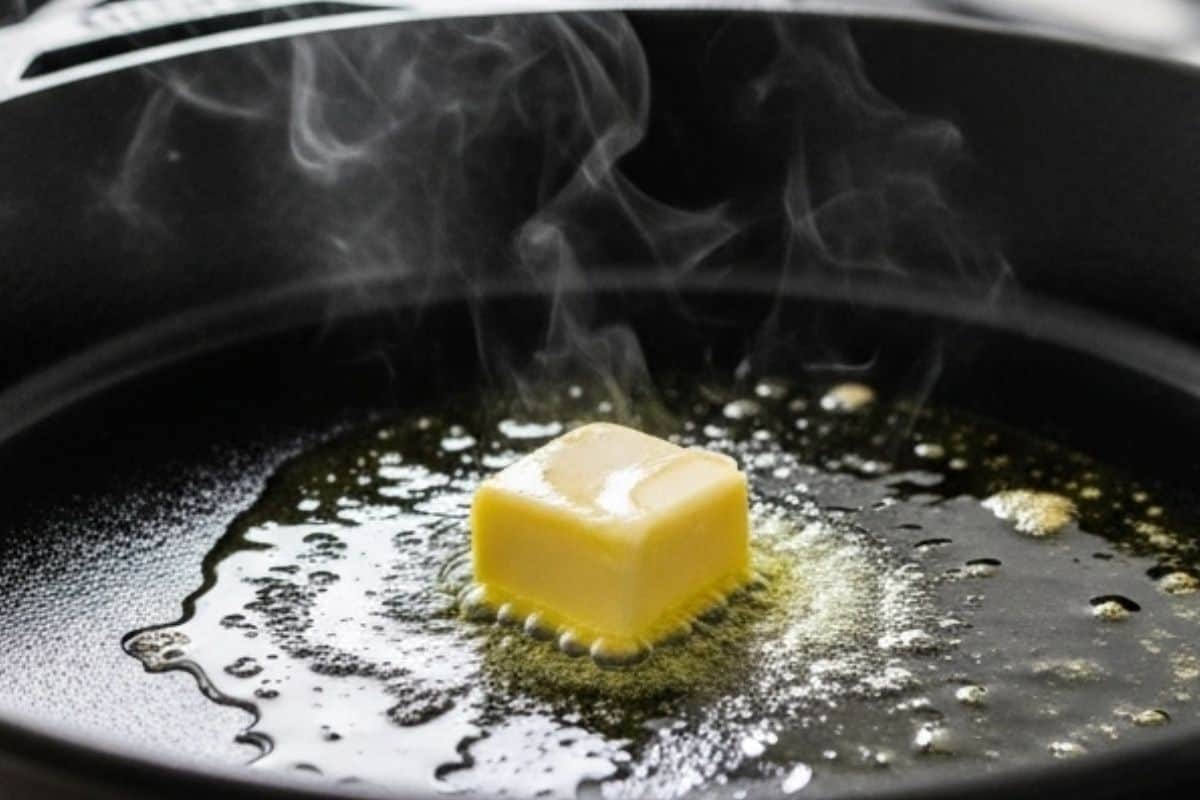 melt 1 teaspoon of butter with the olive oil in a large skillet
