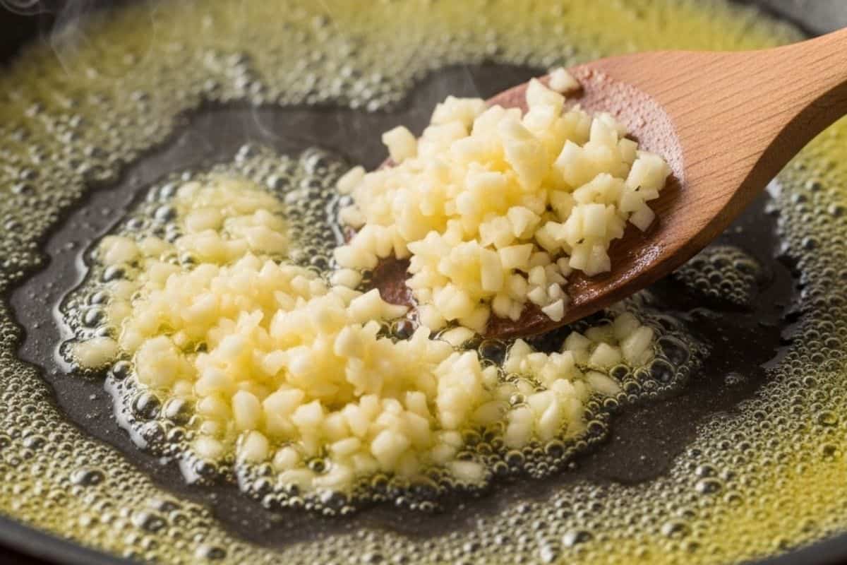in the same pan, melt the remaining tablespoon of butter and add the minced garlic