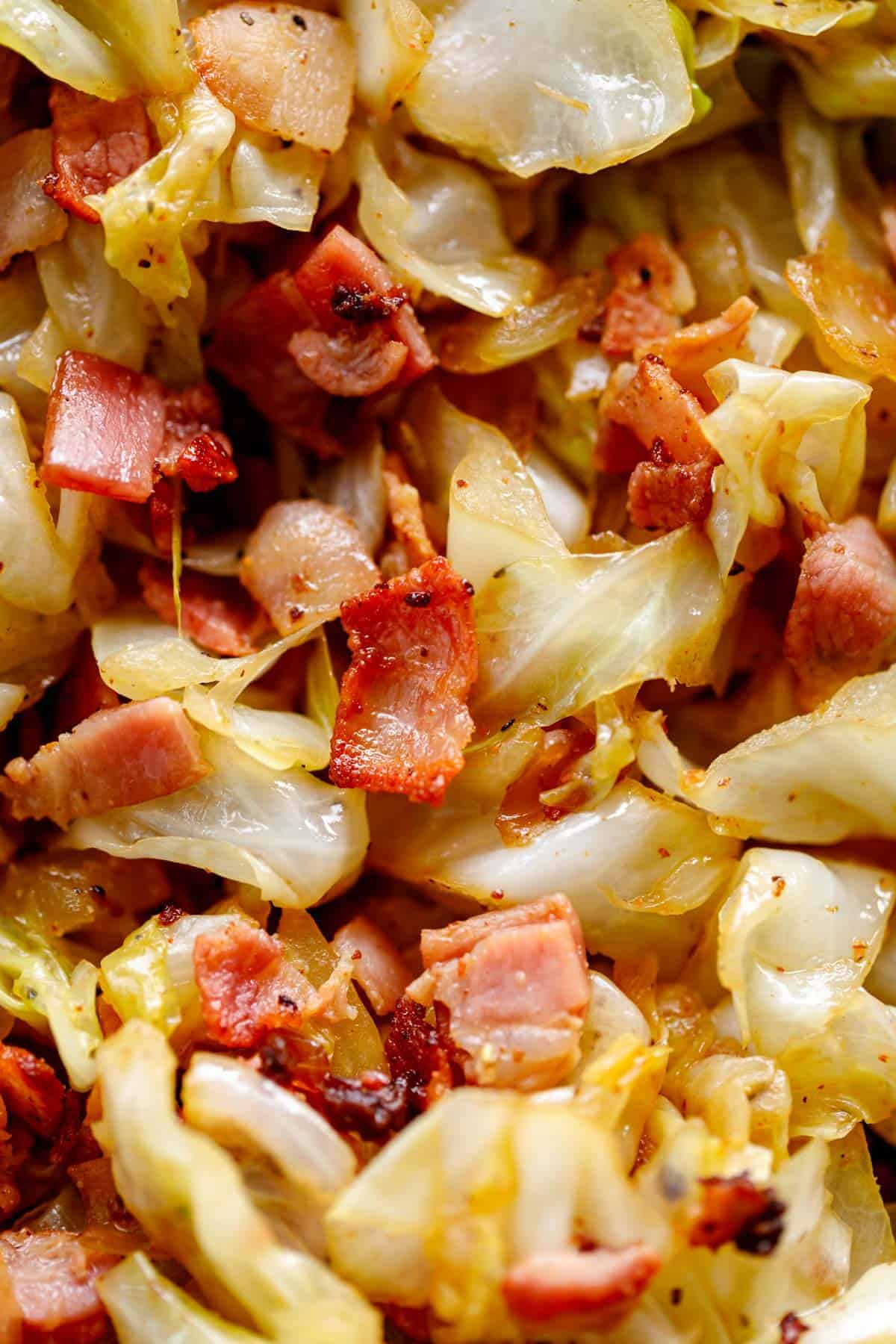 Zoom in image of finished dish in a pan.