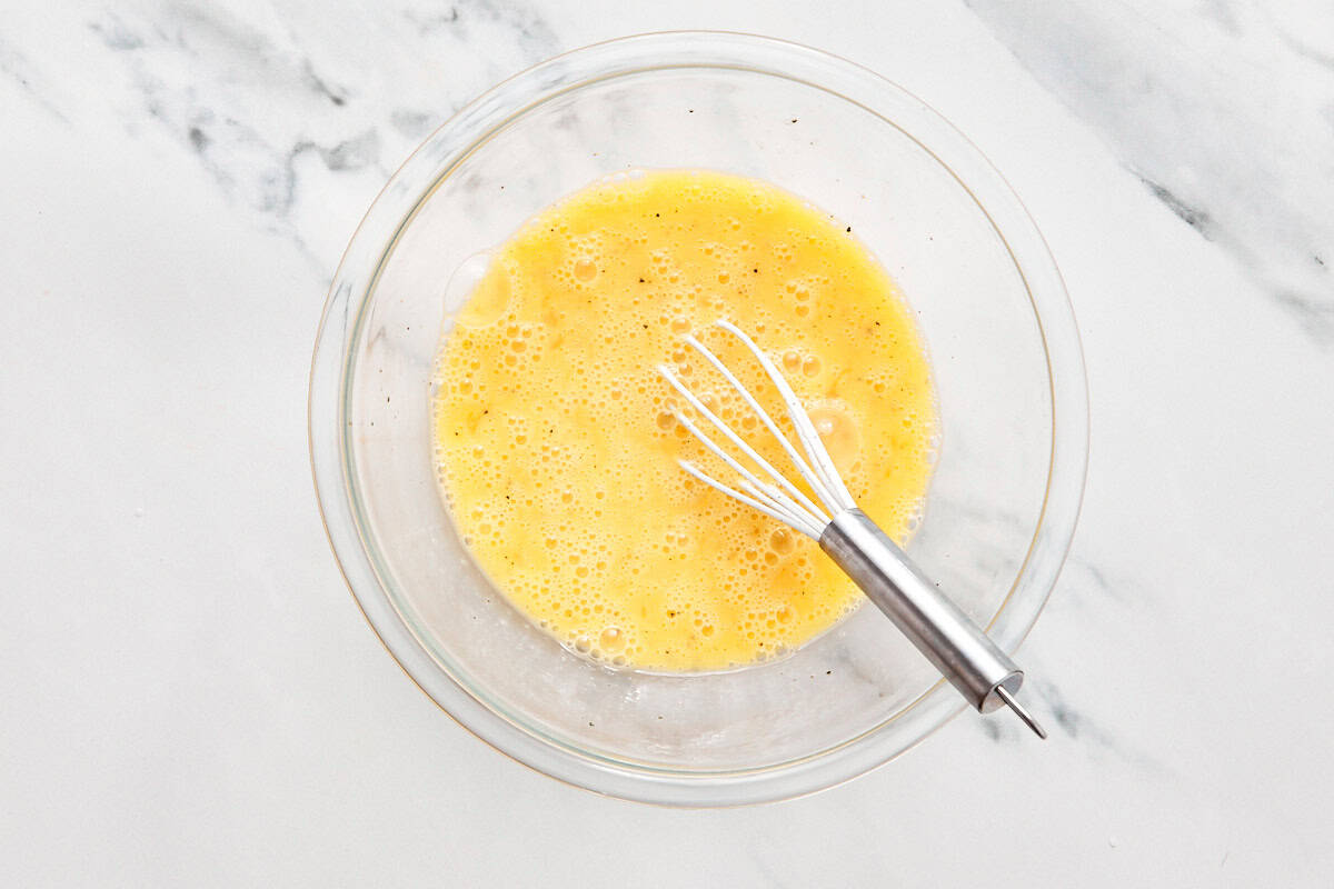 Finished egg mixture, smooth and ready to pour.