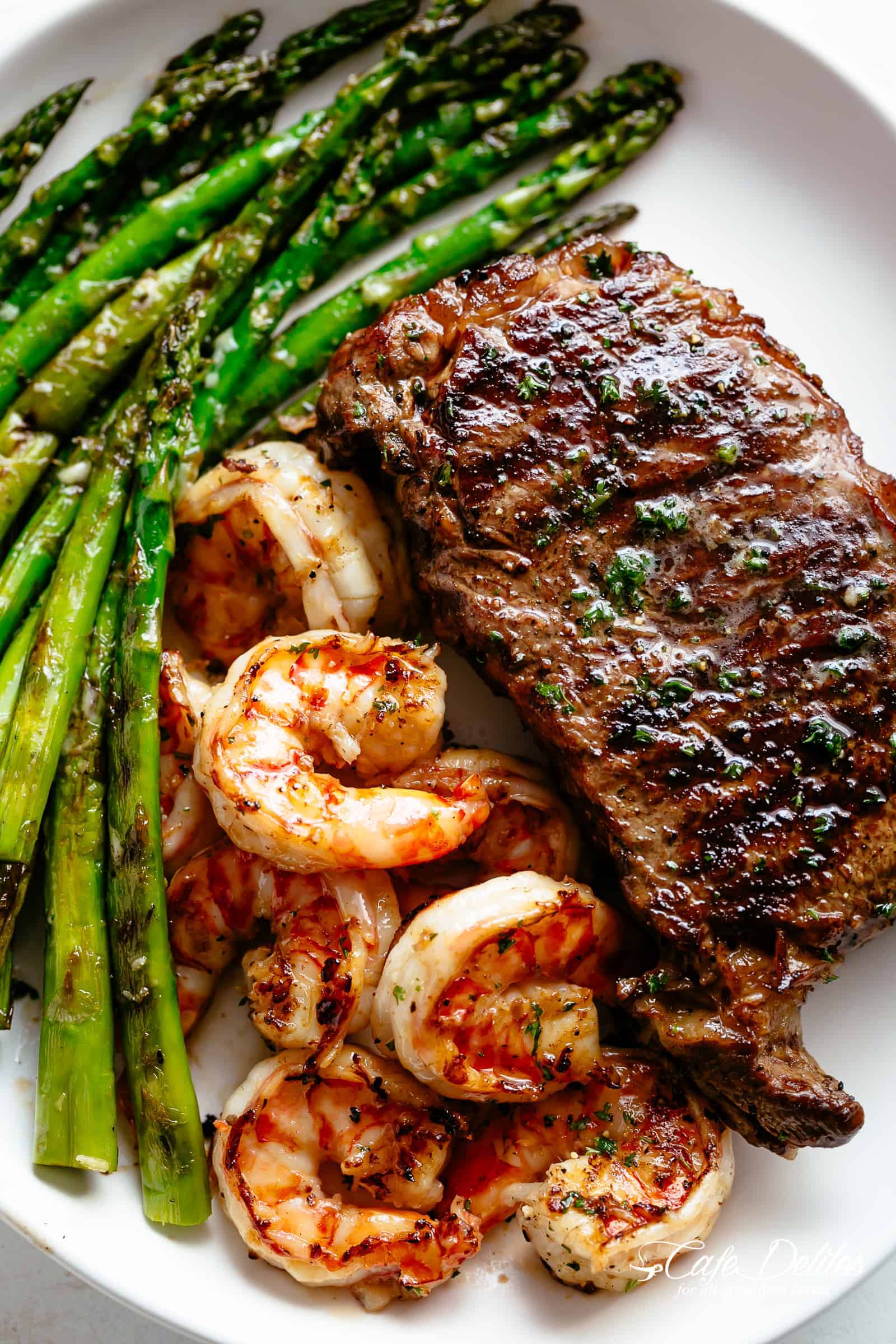 Grilled Steak & Shrimp on a plate