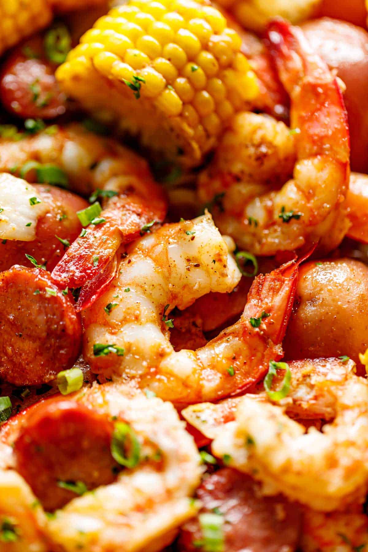 Close up image of shrimp boil.