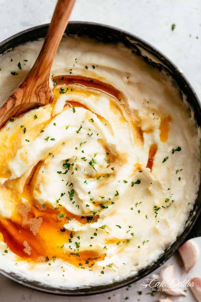 Browned Butter Mashed Potatoes and Garlic Parmesan