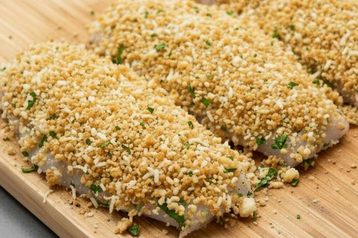 Coated the fillet with crumb mixture.