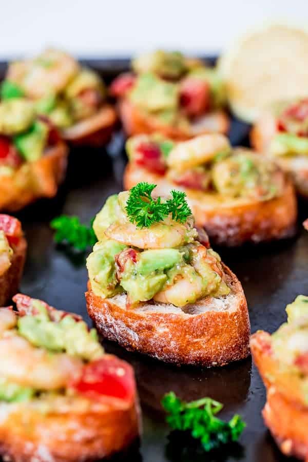 Garlic Prawn Crostini and Avocado