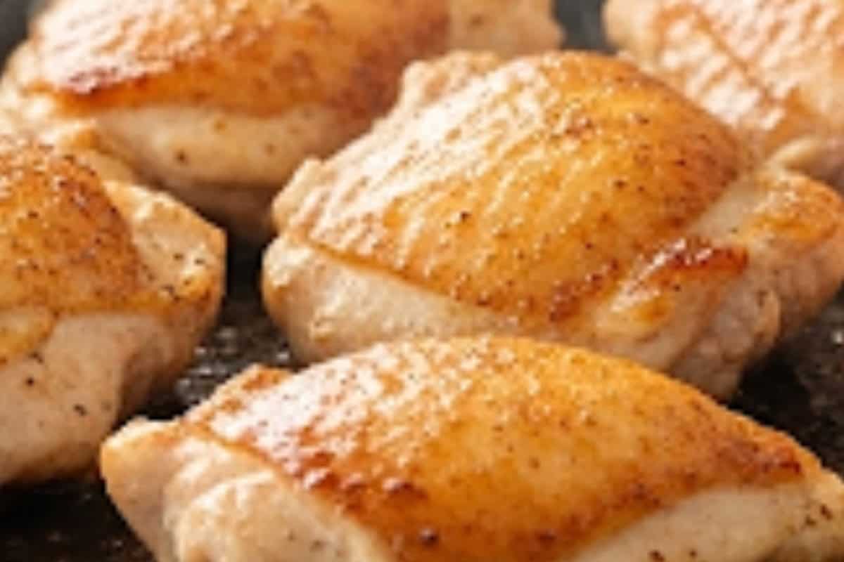 Sear the chicken in a non stick pan until golden and cooked through