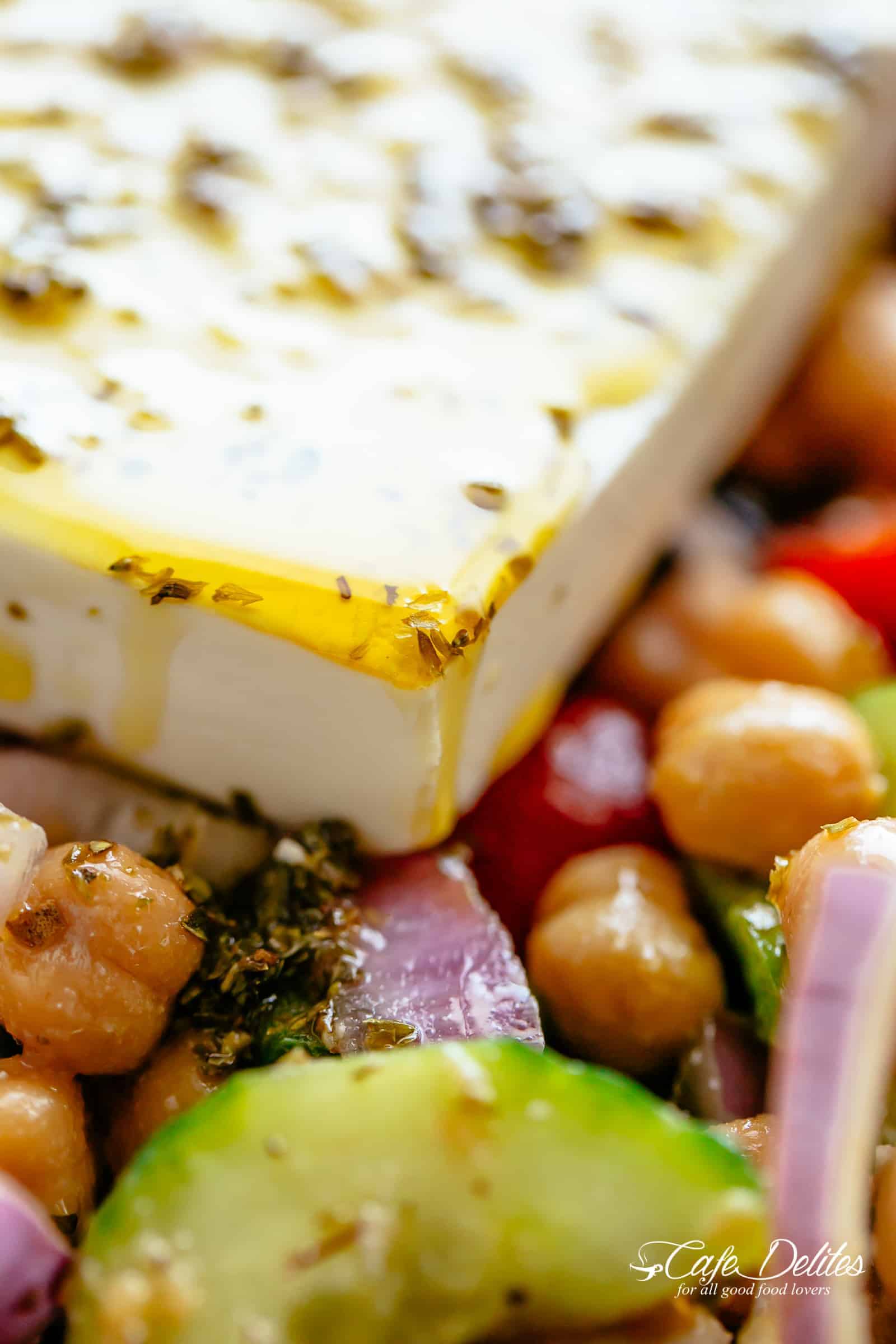 Chickpea Salad with a big piece of Feta