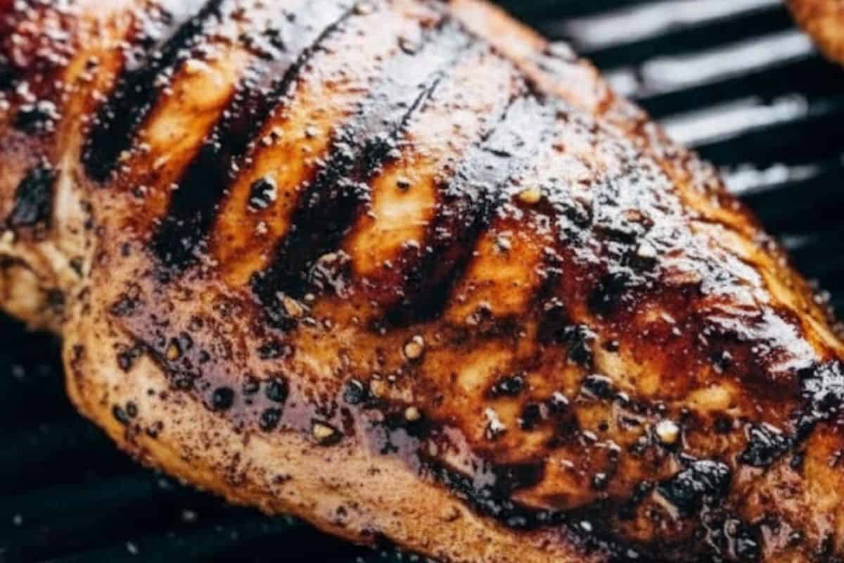 Cook chicken for 5 to 6 minutes on each side, or until it's cooked through in the center and slightly charred on the edges.