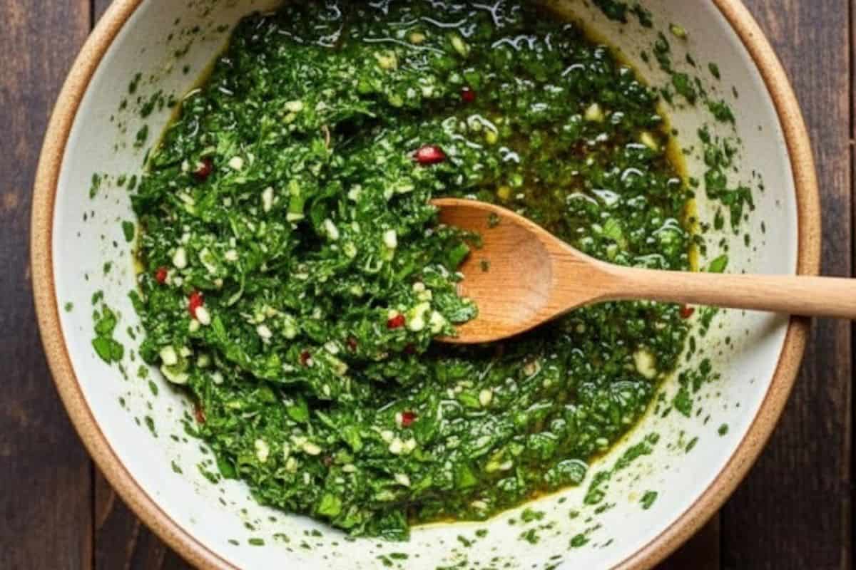 Allow the mixture to sit for 5–10 minutes so the herbs and garlic infuse the oil.