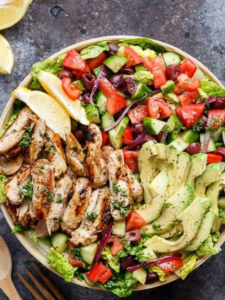 Grilled Lemon Herb Mediterranean Chicken Salad