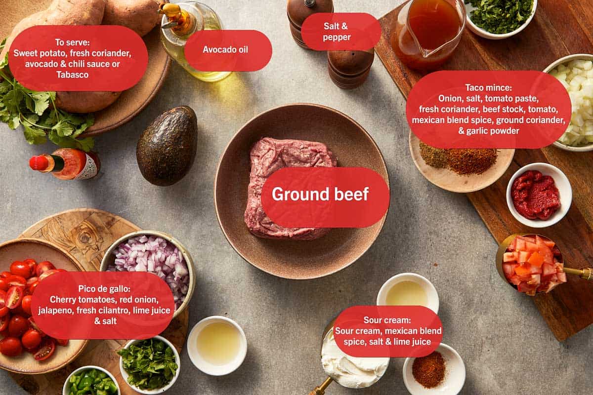 top overview of taco bowl ingredients
