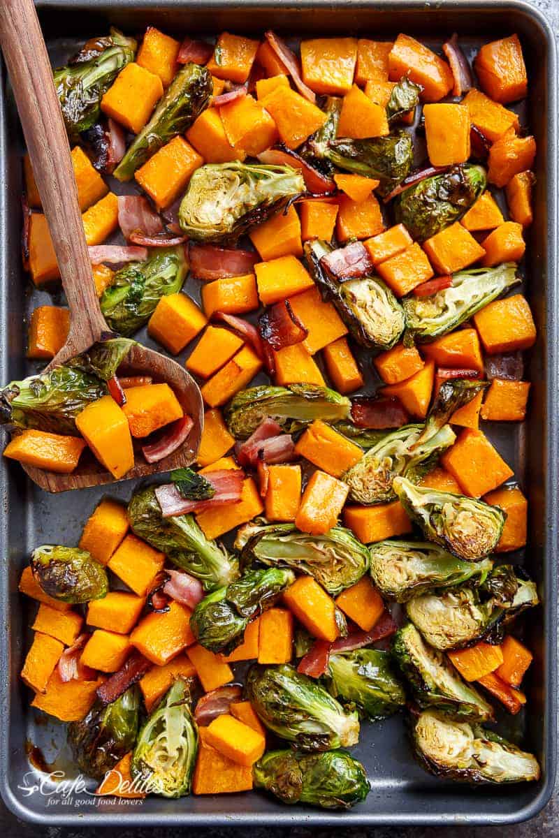 Honey Roasted Butternut Squash, plus Brussel Sprouts And Bacon
