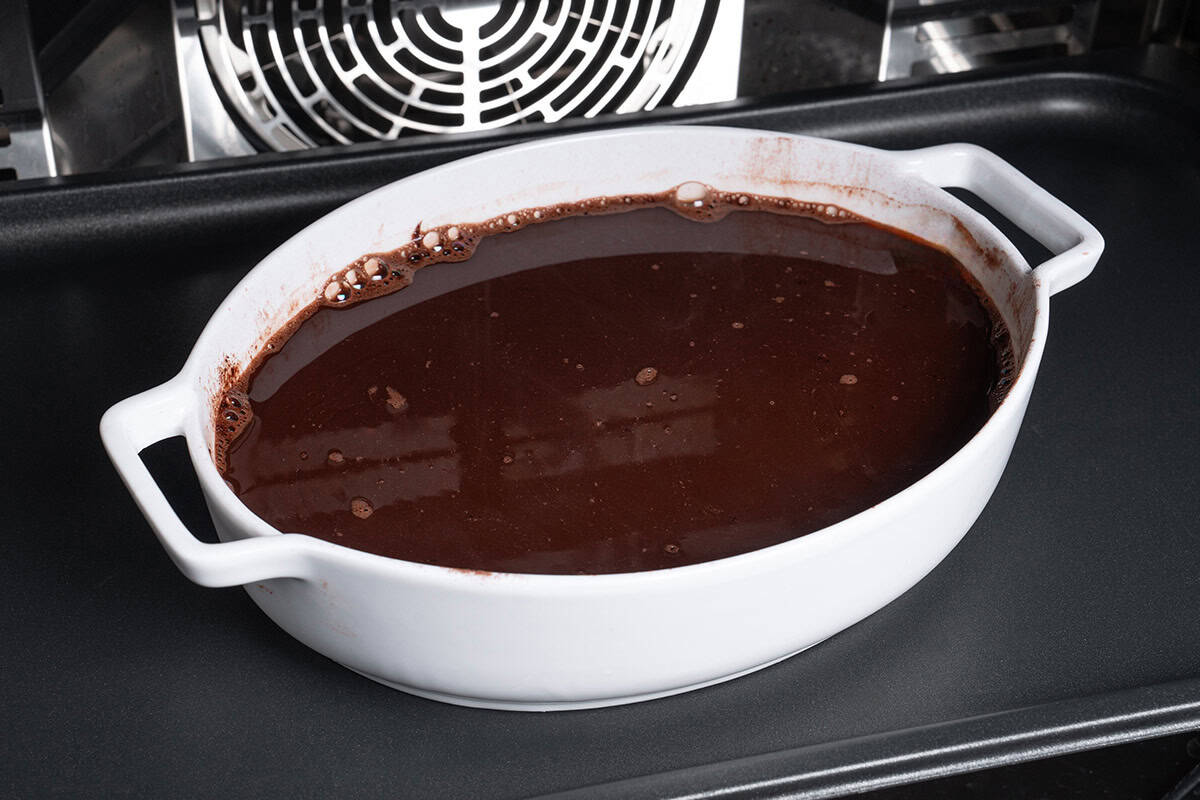 wet cocoa mix in oven