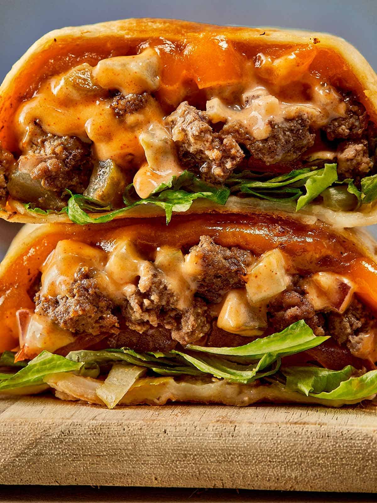 Loaded Cheeseburger Wrap (Big Mac Style)