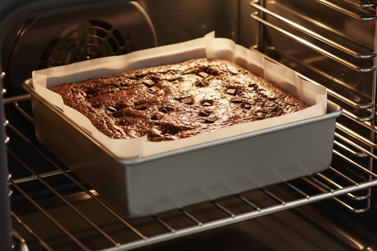 Baking the brownies.