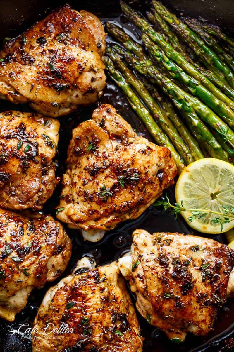 Too view image of Lemon Garlic Butter Chicken Thighs with Asparagus