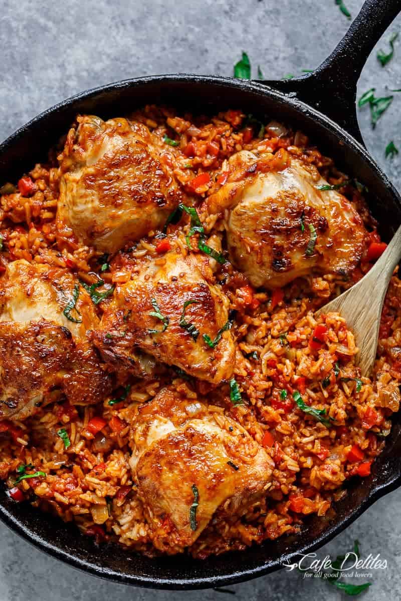 One Pan Tomato Basil Chicken & Rice
