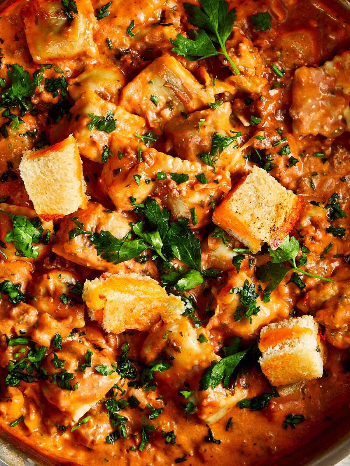 Beef Ravioli, plus Grilled Cheese Croutons