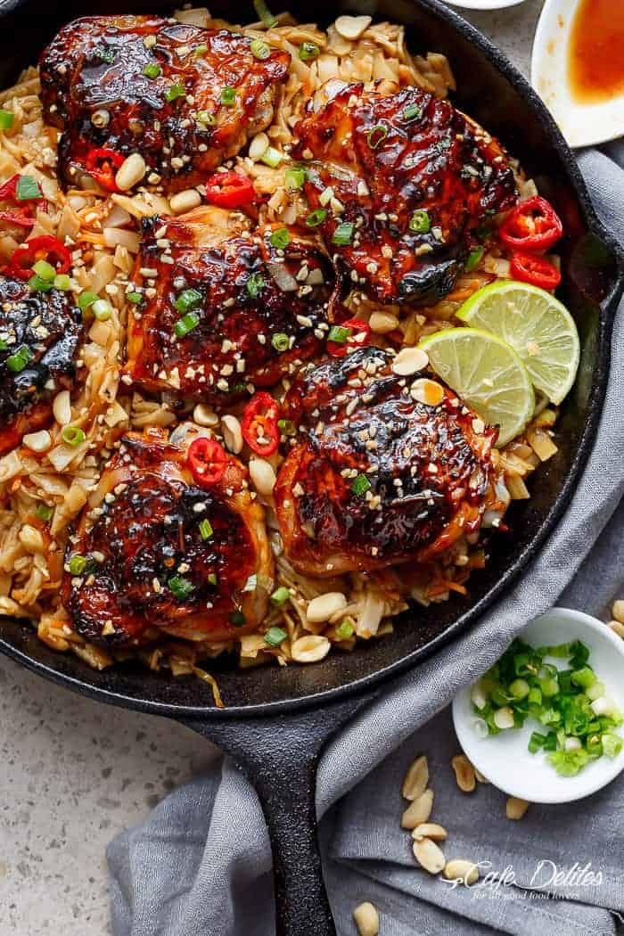 One Skillet Thai Chicken Noodles