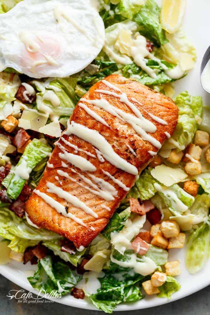Salmon and Avocado Caesar Salad