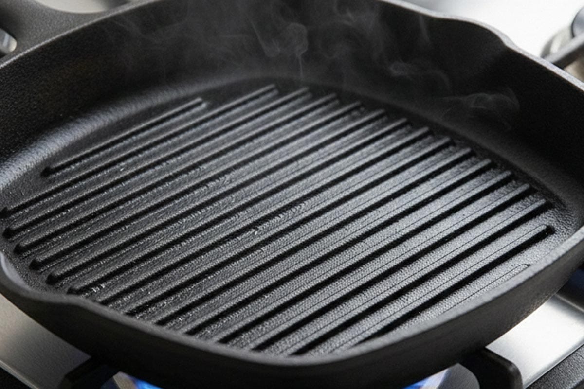 Preheating the grill pan.
